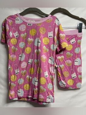 USED - Little Sleepies Kids Short Sleeve Pink Cookie & Milk Pajama Set - Size 5T